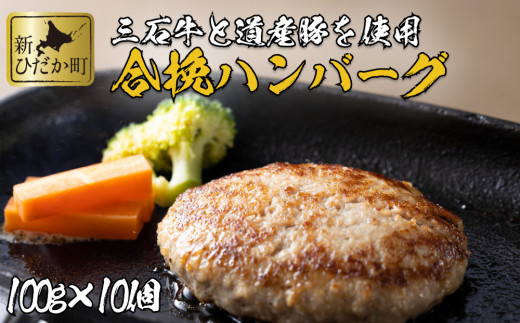 
北海道産 黒毛和牛 みついし牛 と 道産豚 ハンバーグ 計 1kg （ 100g × 10個 ） 和牛 三石牛 合い挽き ハンバーグステーキ セット
