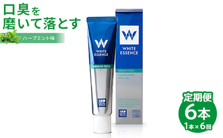【6ヵ月定期便】口臭ケア 歯磨き粉 ブレステック ハーブミント味 ホワイトエッセンス [医薬部外品] | 定期便 6か月 研磨剤なし フッ素 IPMP CPC 黄ばみ ヤニ取り 茶渋 自宅 簡単 歯 