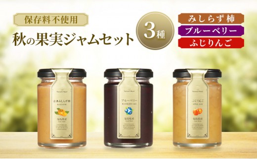 
                  ジャム 秋の果実ジャムセット 3種（ 柿 ブルーベリー りんご ） 保存料不使用 プレザーブスタイル みしらず柿 かき ふじりんご リンゴ セット
                