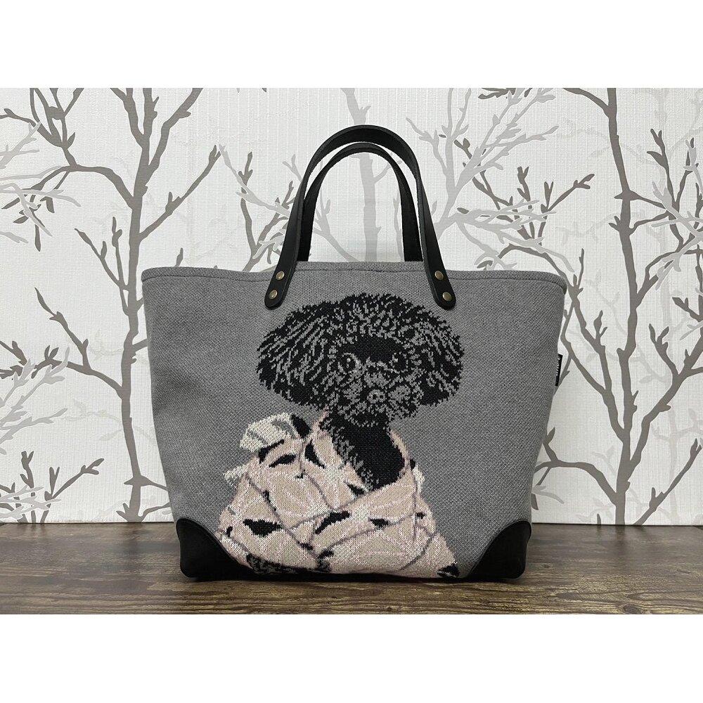 【グレー×ブラック】ペットの写真からそっくりに編み上げた ニット生地でつくる【オーダーメイド・トートバッグ】