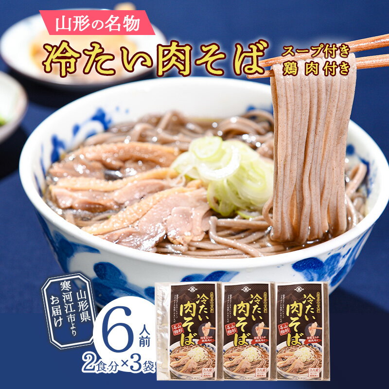 【ふるさと納税】製麺所こだわりの 山形名物 「冷たい肉そば（スープ・鶏肉付）」 計6人前セット（2人前×3袋） 大沼製麺所 ／ お取り寄せ 備蓄 小分け 個包装 保存 便利 ご当地 グルメ 土産 特産 名物 年越し 蕎麦 乾麺 東北 山形県 ふるさと納税 蕎麦