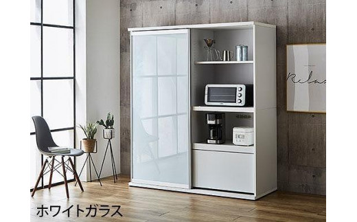 
            【開梱設置】引き戸 食器棚 レンジボード ポエム 幅153.5 （ホワイトガラス／ホワイト）キッチン収納 大川家具 家具
          