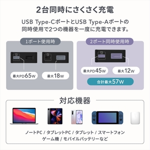 Owltech(オウルテック) 薄さ19.5mm 最大PD65W出力 GaN採用 USB Type-C×1 USB Type-A×1 AC充電器 OWL-APD65SC1A1G-BK【 充電器 神奈川