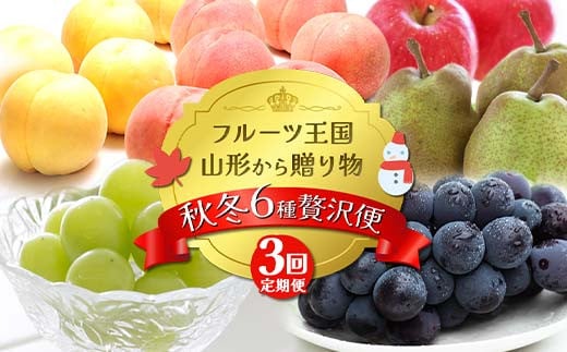 【2025年先行予約 定期便3回】ﾌﾙｰﾂ王国山形からの贈り物 ～秋冬 6種贅沢便～ 桃 もも ぶどう ブドウ ラフランス りんご デザート フルーツ 果物 くだもの 果実 食品 山形県 FSY-2158