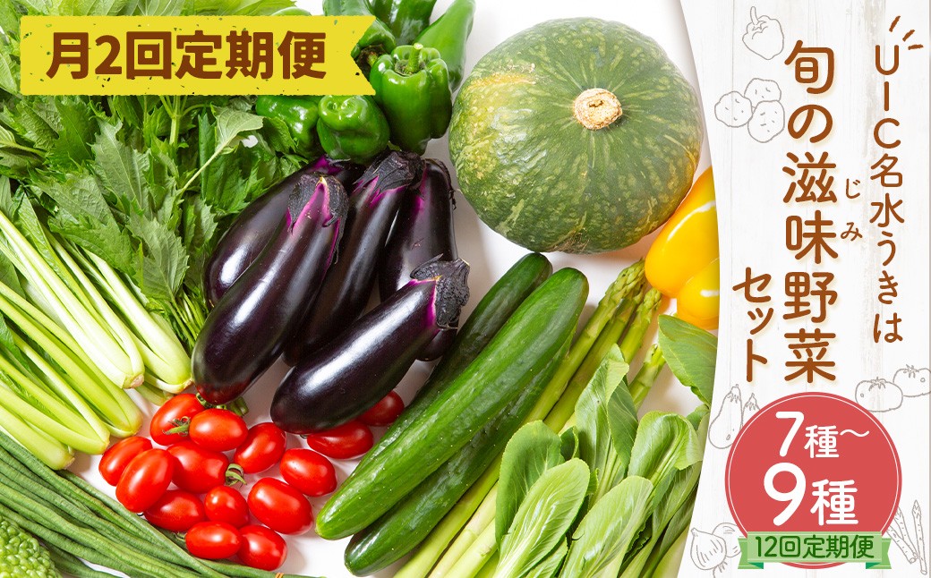 
                  【月2回定期便】UIC 名水うきは 旬の滋味（じみ）野菜セット (ひと月2回×半年間=計12回)
                