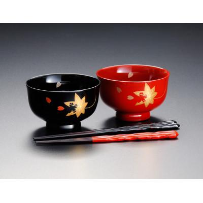ふるさと納税 鯖江市 越前漆器　春秋蒔絵百合汁椀と波形箸の夫婦セット