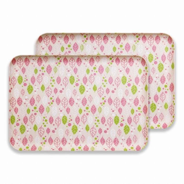 【ふるさと納税】友禅染和紙トレー L 39cm 2枚セット スプリング リーフ ピンク タツクラフト 【Tk295】 | キッチン用品 食器 キッチンファブリック お盆 トレー