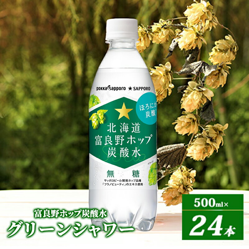 【ふるさと納税】炭酸水 500ml × 24本 北海道富良野ホップ炭酸水 グリーンシャワー ポッカサッポロ 無糖 北海道富良野ホップ ペットボトル 炭酸飲料 炭酸 ソーダ ソーダ水 飲み物 飲料 ドリンク ヤマイチ 北海道 上富良野町