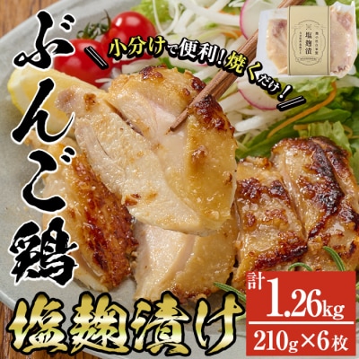 大分県産 ぶんご鶏の自家製塩麹漬け(計1.26kg・210g×6枚)