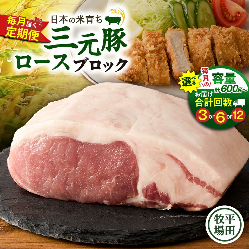 【ふるさと納税】＜選べる容量と回数＞ 3回 ～ 12回 毎月 定期便 日本の米育ち平田牧場 三元豚ロースブロック 600g or 1.2kg 肉 豚 豚肉 三元豚 ロース ブロック 塊 冷凍 便利 パック 定期 平田牧場 北海道 苫小牧市 おすすめ ランキング プレゼント ギフト