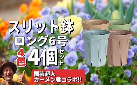 スリット鉢 6号 4色 カラーセット 植木鉢 植物 果樹 野菜 観賞用 園芸 花 カーメン君 兼弥産業 南知多 愛知
