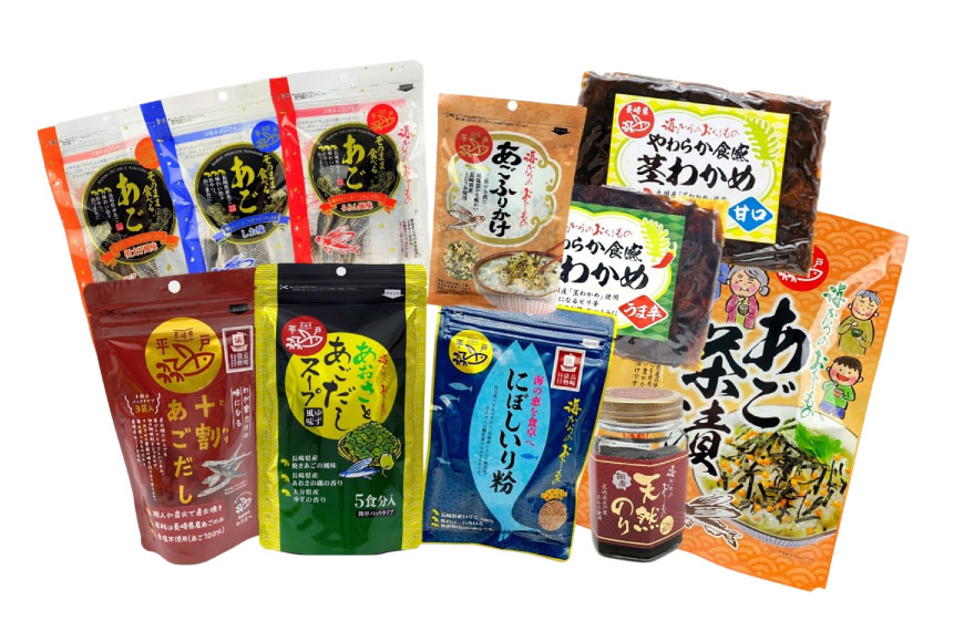 あご だし 無添加 平戸 うまかもん 11種 セット 12回 定期便 [海産物のわたなべ 長崎県 平戸市 hr42bgy390069] アゴ あご 飛魚 だし 出汁 おかず おつまみ のり わかめ 茶