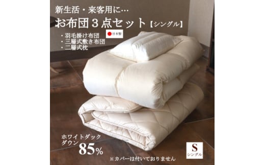 ＜新生活・来客用に…＞お布団3点セット シングル(羽毛掛け布団・敷き布団・枕)【1604986】