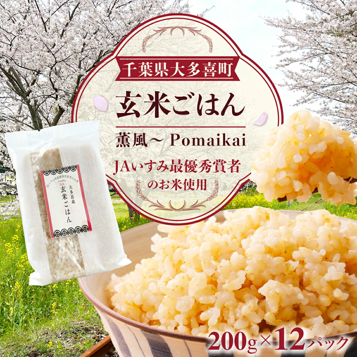 【ふるさと納税】玄米ごはん200g×12　ふるさと納税 米 こめ コメ ごはん ご飯 コシヒカリ 玄米 200g 6パック セット 2箱 計12個 長期保存 常温 無添加 お弁当 キャンプ 備蓄 非常食 千葉県 大多喜町 KP02501