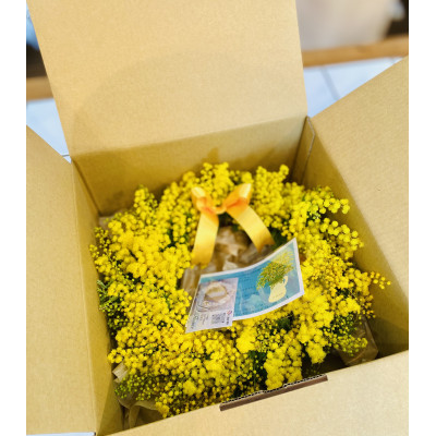 (3月発送)大きな木から作ったミモザのリース【限定品】おしゃれなお花をインテリア壁飾りプレゼントに!【配送不可地域：離島】【1582063】
