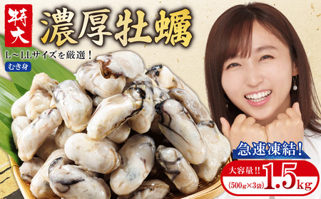急速冷凍！ 国産牡蠣1.5kg（500g×3袋）冷凍 加熱用 殻なし 牡蠣フライ・鍋に◎ 国産 牡蠣 海鮮 急速凍結 鍋 の季節に もつ鍋 水炊き 寄せ鍋 にも合う 小分け カキフライ 牡蠣フライ グラタン にも最適！時短  福岡県 赤村 4S2