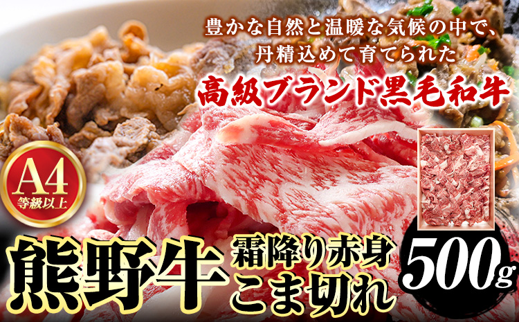 熊野牛 A4 以上 霜降り 赤身 こま切れ 500g 株式会社魚鶴商店《30日以内に出荷予定(土日祝除く)》 和歌山県 日高町 熊野牛 黒毛和牛 A4等級以上 赤身 こま切れ 牛肉 肉 