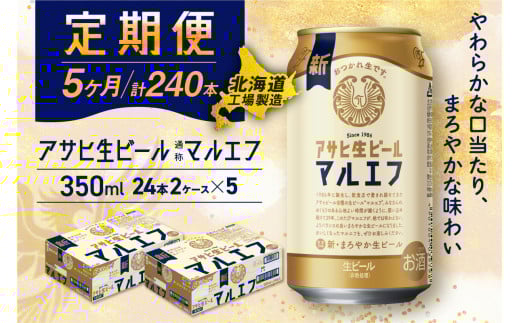 【定期便 5ヶ月】アサヒ生ビール≪マルエフ≫＜350ml＞24缶 2ケース 北海道工場製造 缶ビール ビール マルエフ まろやか 北海道ビール工場製造 ビール定期便 アサヒビール 北海道 札幌市