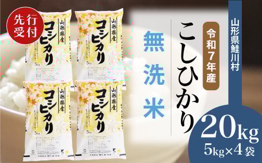 ＜令和7年産米先行受付＞ 鮭川村 コシヒカリ 【無洗米】20kg （5kg×4袋）＜配送時期選べます＞