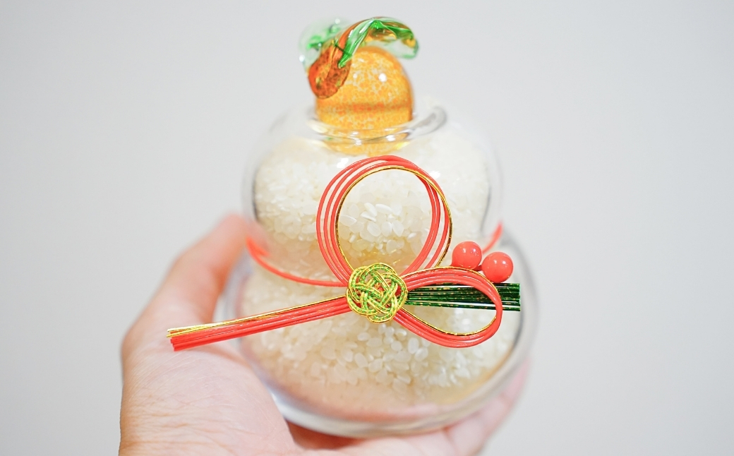 お米の入るかがみもち ガラス細工 正月飾り