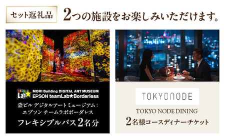 【ヒルズ周遊（麻布台・虎ノ門）ペア体験】チームラボボーダレス／ステーションタワー45F NODE DINING コース料理