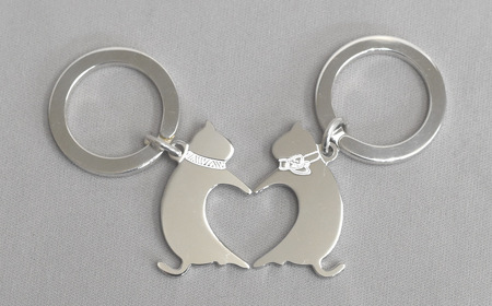 【内藤銀器製作所】銀製 ペアキーリング (ねこ)_0159-004-T05