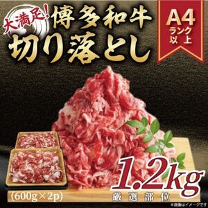 【訳あり!】【部位おまかせ・不揃い】博多和牛切り落とし　1.2kg(600g×2P)【配送不可地域：離島】【1505104】