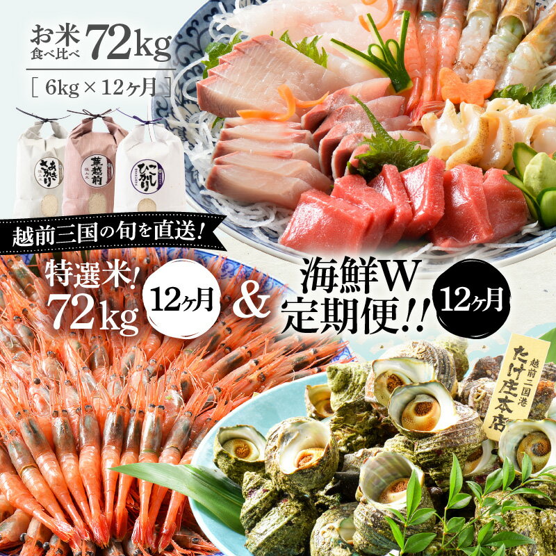 【ふるさと納税】【12ヶ月定期便ダブル！】 特選米12回！海鮮12回の計24回！！ 特選米72kg ＆ 豪華海鮮W定期便