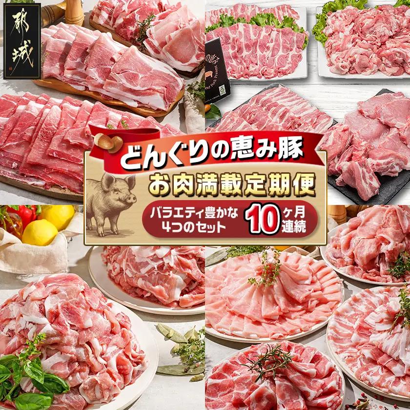「どんぐりの恵み豚」お肉満載定期便(10ヶ月)〔T120(10)-1102〕_(都城市) 豚肉 ロースかつ 豚バラスライス 肩ローススライス こま切れ 切落し スペアリブ ロースしゃぶ バラしゃぶ 肩ロースしゃぶ 