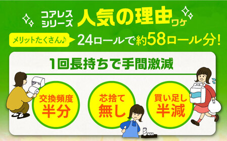 【隔月配送 全3回定期便】トイレットペーパー ダブル 24ロール 長巻き 65m (6ロール×4パック) 宅配 エコワンタッチ コアレス《豊前市》【大分製紙】 日用品 消耗品 常備品 大容量[VAA0
