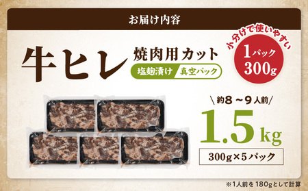 牛ヒレ塩麹タレ漬け1.5kg(焼肉用カット)≪みやこんじょ特急便≫_12-3314-Q_(都城市) 
