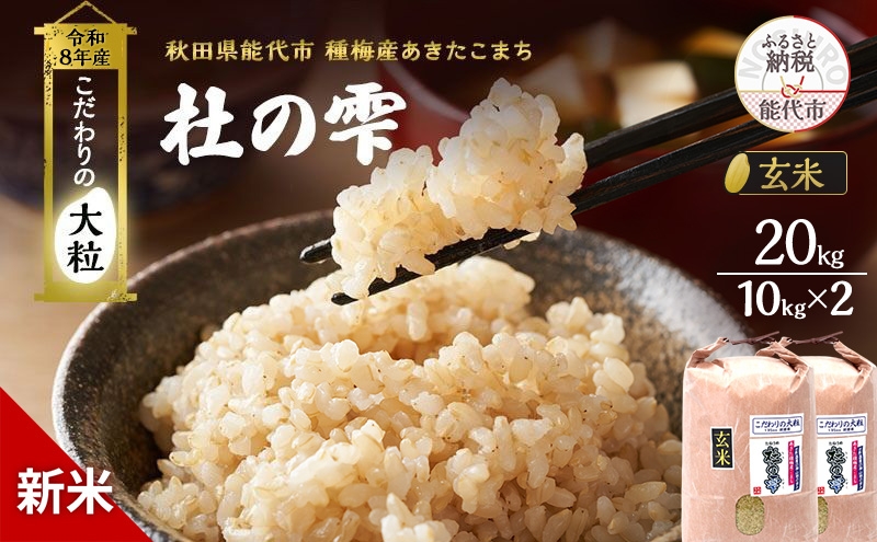 
                  新米 先行予約 令和8年産[玄米]秋田県産 あきたこまち 20kg(10kg×2)「杜の雫」こだわりの大粒 種梅産【 お米 たねうめ 玄米 精米 ご飯 ブランド米 大粒 おにぎり 産地直送 おこめ ごはん 】
                