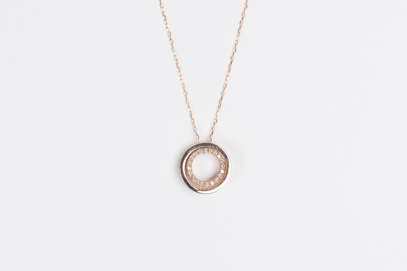 0.3ct K18PG二連サークルネックレス HY-6