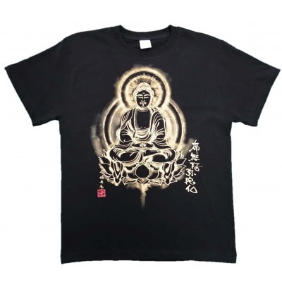 手描きTシャツ 仏画 阿弥陀如来 黒 (半袖 Lサイズ)【1615554】