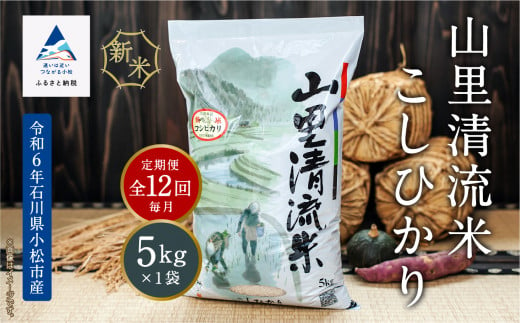 「令和6年産新米」【定期便】山里清流米こしひかり 5kg×12回（毎月）　