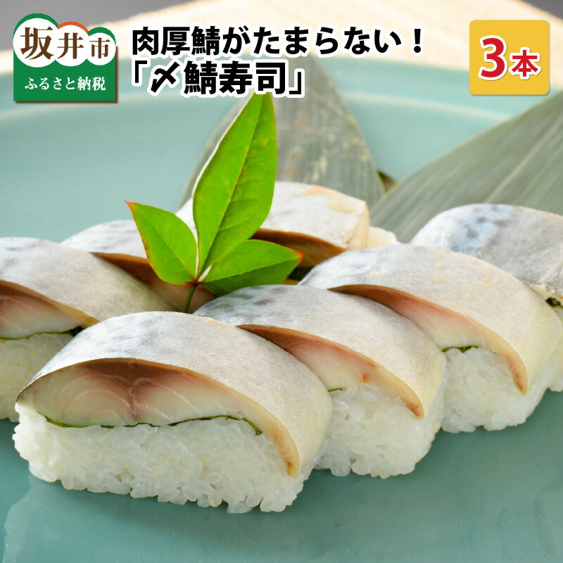 【ふるさと納税】【先行予約】肉厚鯖がたまらない！ 「〆鯖寿司」 3本 1本あたり 約290g 〜家族が喜ぶ手土産〜【2026年3月下旬より順次発送予定】【名物 ジューシー サバ しめ鯖 押し寿司 バッテラ すし こしひかり 贈答 ギフト お土産 大人気】