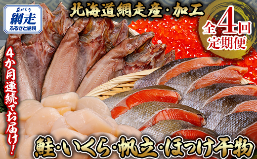 全4回 定期便 鮭・イクラ・ホタテ・ホッケ（4か月連続） ABB148