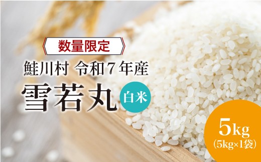 ＜令和7年産 鮭川村 雪若丸＞【白米】 5kg （5kg×1袋）＜配送時期指定可＞ ◇数量限定となります◇
