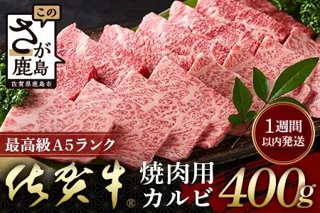 【最速！1週間以内発送！】佐賀牛 最上級Ａ５ランク カルビ焼き肉用400ｇ 牛肉 国産 佐賀県産 鹿島市 カルビ カルビ焼き肉用 BBQ ご褒美 最速 送料無料 年内発送の受付【12月25日迄】年明け発送【2026年1月8日より順次開始】C-121