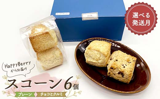 
                  【選べる発送月】人気店 HappyBerryのスコーン 6個（プレーン4個、チョコとクルミ2個） 焼菓子 スイーツ F6U-144
                