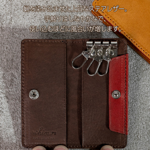 スリムキーケース３連 Andy 日本製 革製品 本革 レザー 手作り 鍵 カギ キャメル