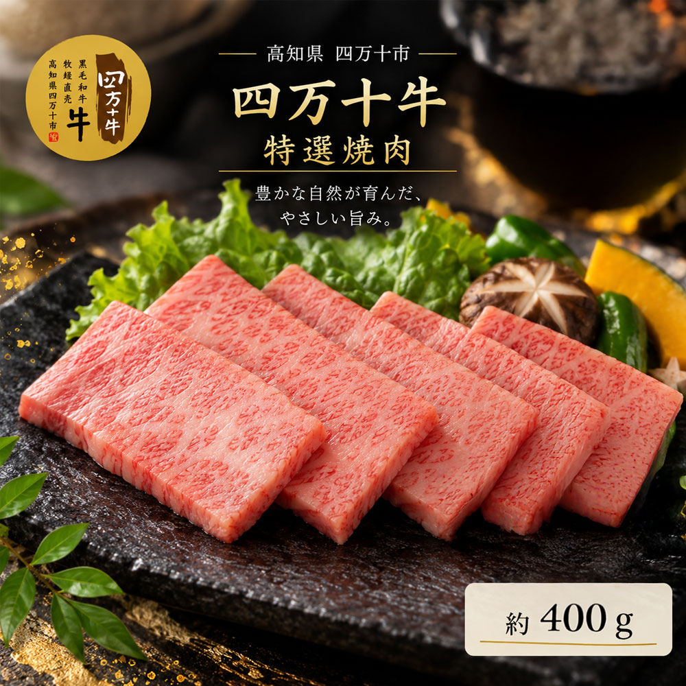 【ふるさと納税】26-001．幻のメス牛 四万十牛特選焼肉（約400g） 国産 高知 しまんと 四万十 四万十牛 メス牛 お取り寄せ 牧場直売 肉 牛肉 黒毛和牛 ご褒美 焼肉 リブロース 肩ロース バーベキュー BBQ