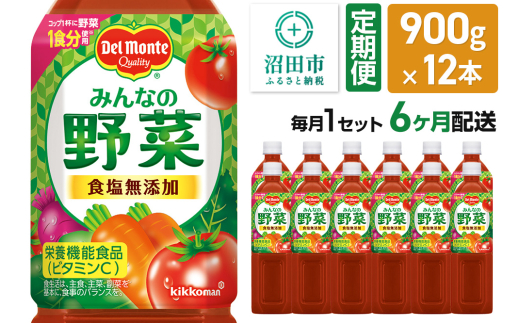《定期便6ヶ月》デルモンテ みんなの野菜 900g 12本セット 食塩無添加