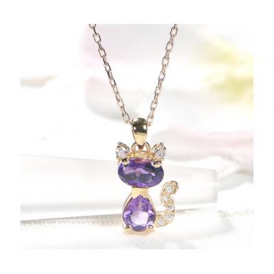 ふるさと納税 韮崎市 猫 ネックレス K18YG イエローゴールド アメジスト ダイヤモンド f267-am-k18yg |  | 01