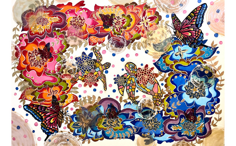 
                  １点もの「紅型×レジン」【新垣優香】花風「Flower Style」 ☆ 伝統工芸品 琉球紅型 限定品 コラボ商品 華やか ギャラリー ホテルロビー エントランス向け カラフル 地場産品 海洋保護 若手作家 大きめ 沖縄 読谷村
                