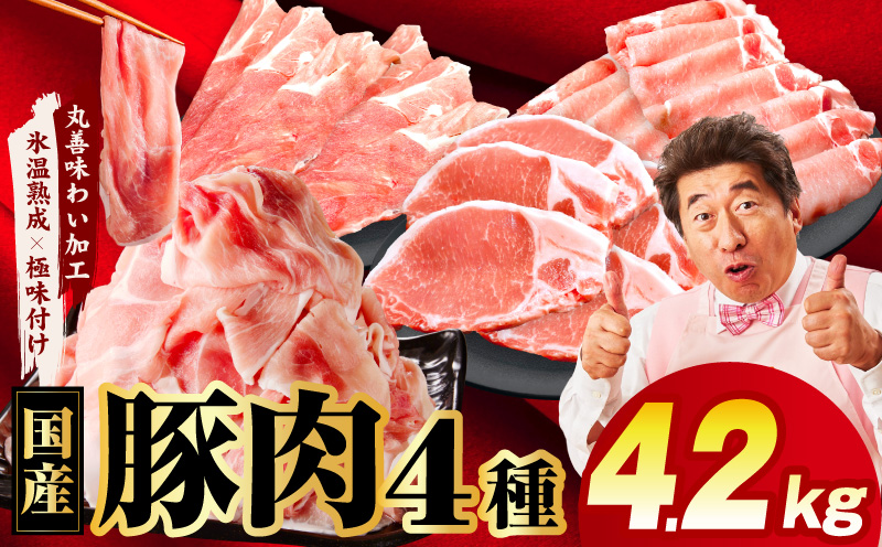 【スピード発送】国産豚肉 4種 福袋 4.2kg【氷温熟成×極味付け 小分け 300gパック ぶたにく 普段使い 野菜炒め 切り落とし まとめ買い 訳あり サイズ不揃い 大阪 泉佐野 大阪府 泉佐野市】