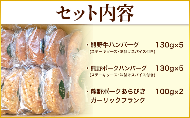 紀州グリルプレートセット 神戸屋《90日以内に出荷予定(土日祝除く)》 和歌山県 日高町 熊野牛 牛 うし 熊野ポーク 豚 ソーセージ ウインナー フランク ハンバーグ ステーキソース スパイス 付き