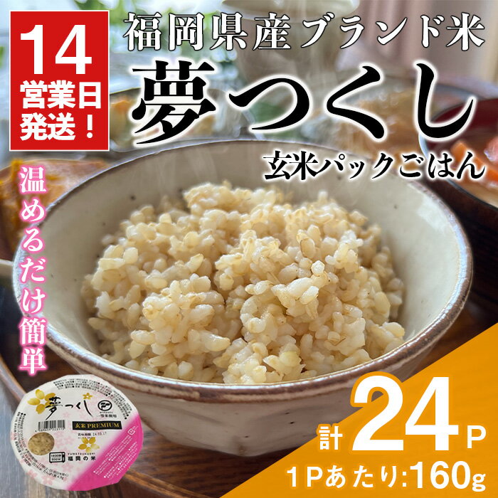 【ふるさと納税】夢つくし玄米PREMIUM パックごはん (160g×24食) お米 米 玄米 国産 福岡県産 ブランド米 パックごはん160g 簡単 時短 ごはん レンチン 常温 ＜北海道・沖縄・離島配送不可＞【ksg1783】
