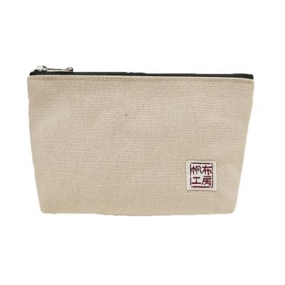 ふるさと納税 加東市 帆布工房　舟型ミニポーチ(ベージュ)　約12×21×5cm
