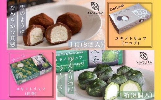 
チョコレート ショコラトリュフ ココア 抹茶 スイーツ 生洋菓子 新潟県 南魚沼市 ナトゥーラ 濃厚ひんやり ユキノトリュフ 各1箱（合計2箱）
